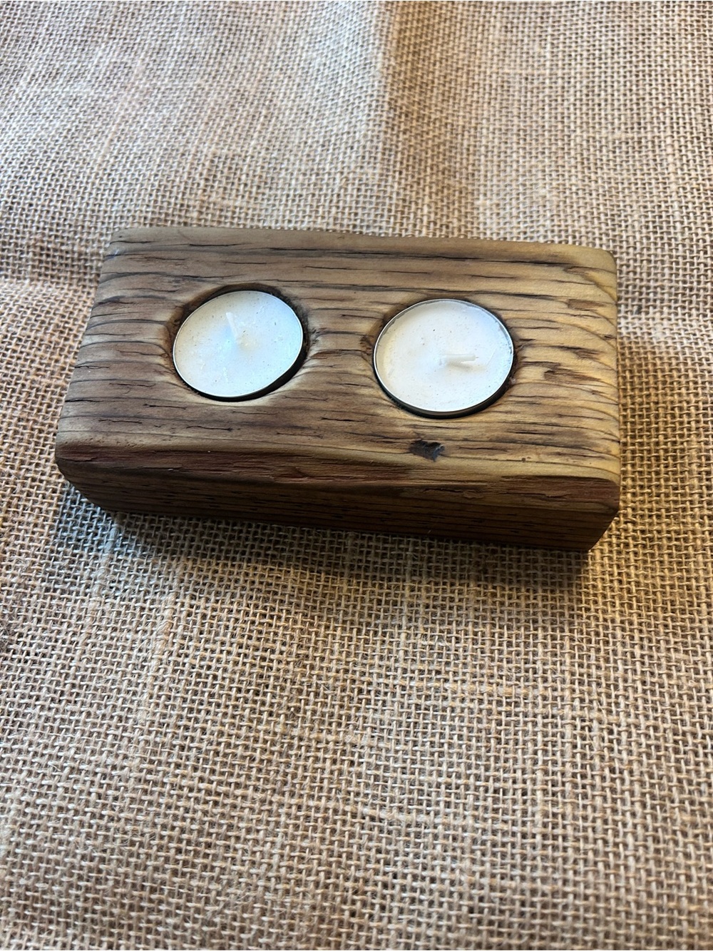 Rustic Wooden Tea Light Candle Holder Set - Brown - Picture 6 of 9